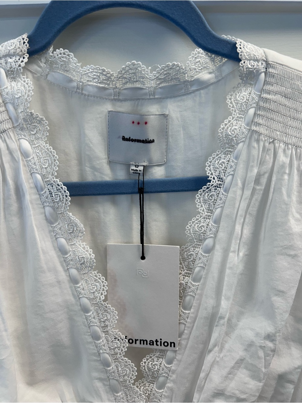 Reformation Ketra White Lace-Trim Button-Front dress - size 12 - Picture 5 of 9